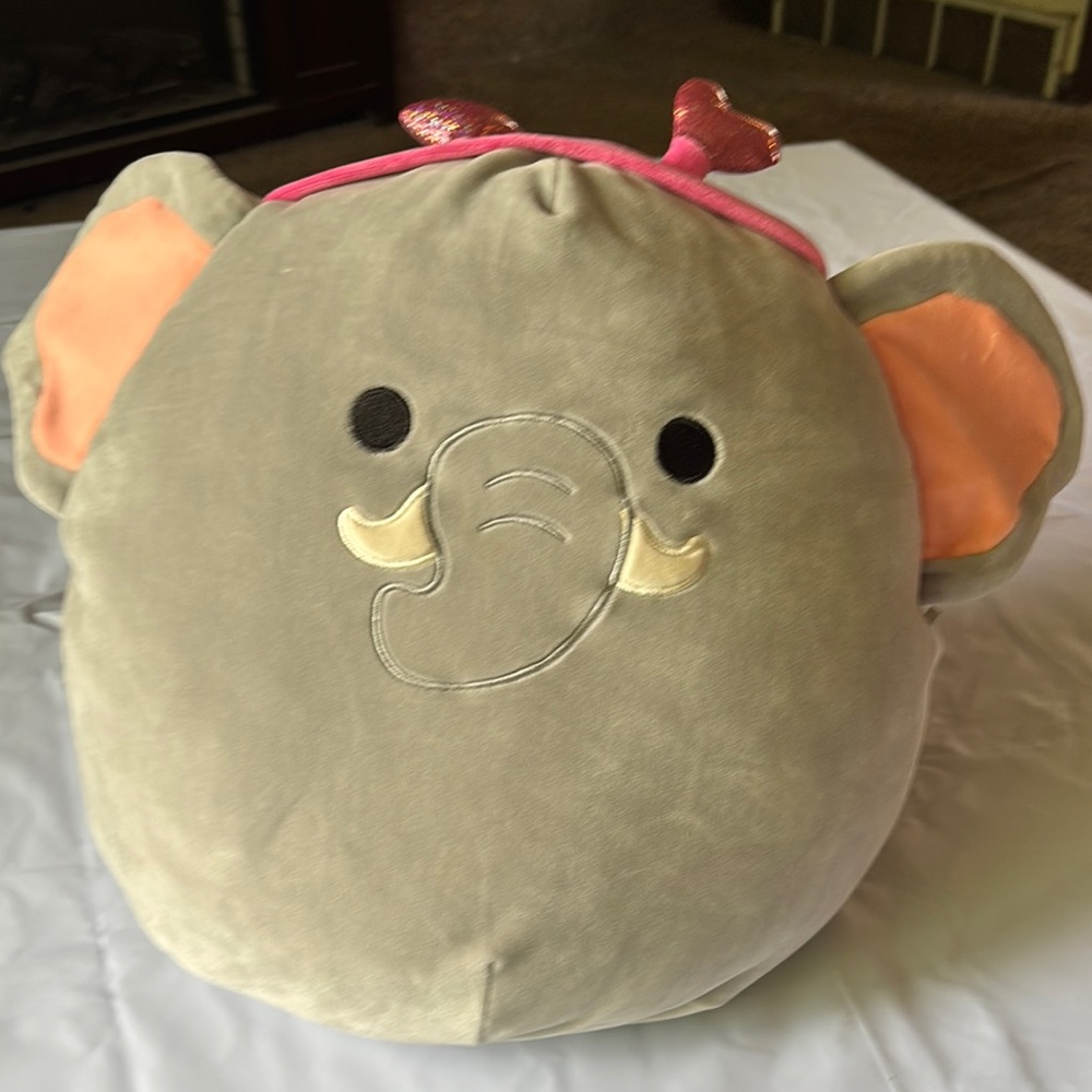 Squishmallows Gray and Pink‎ Elephant Bag